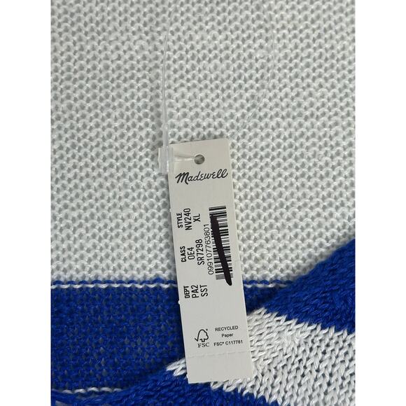 Madewell NWT Linen V-Neck Sweater White Blue Long Sleeve Winter Comfort XL - Picture 4 of 8